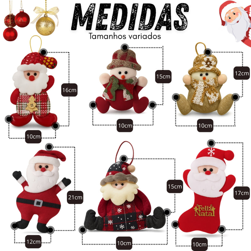 Kit 12 Enfeites de Natal em Pelúcia Sortidos Premium