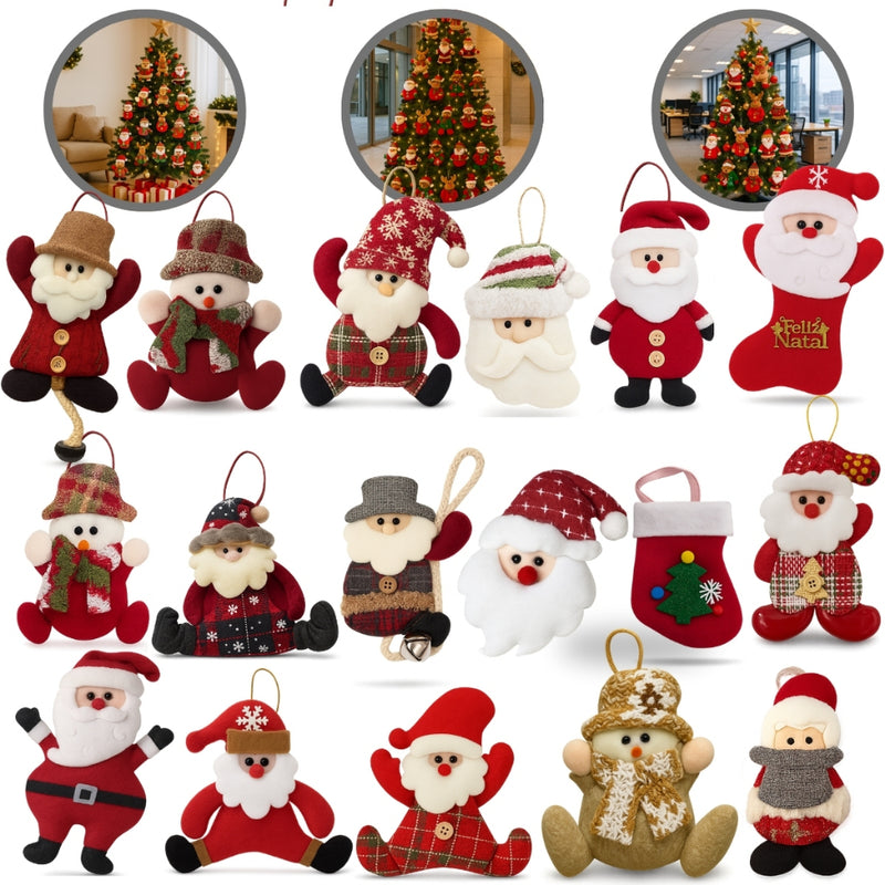 Kit 12 Enfeites de Natal em Pelúcia Sortidos Premium