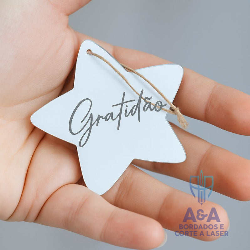 Kit 8 Estrelas de Natal em Acrílico Espelhado com Palavras – 6 cm