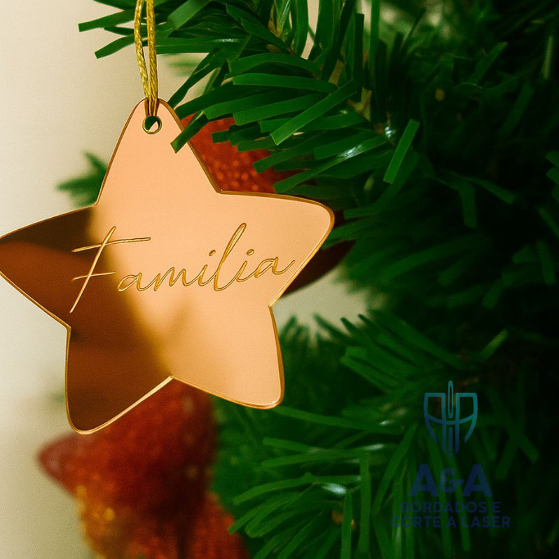 Kit 8 Estrelas de Natal em Acrílico Espelhado com Palavras – 6 cm