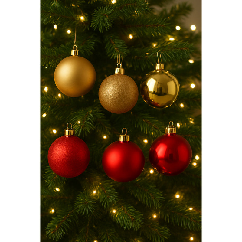 Kit 8/16/24 Bolas de Natal 8cm Vermelhas e Douradas