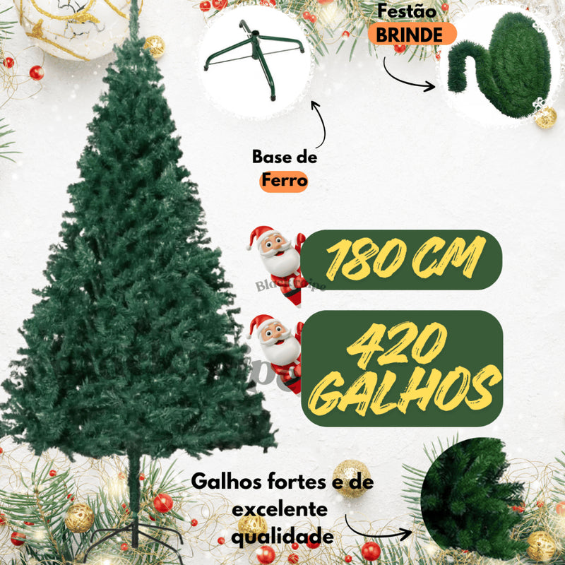 Pinheiro de Natal Premium Verde Super Cheio (Estilo Canadense) – 420 ou 600 galhos + Brinde