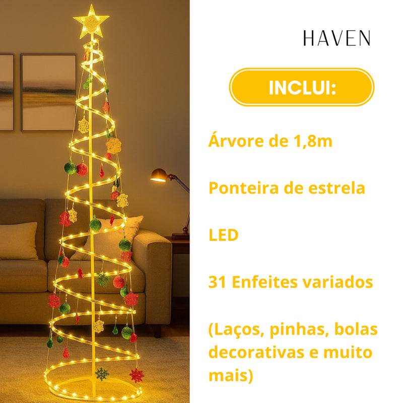 Árvore de Natal Espiral de LED 1,80 m com 31 Enfeites (Dobrável e Iluminada)