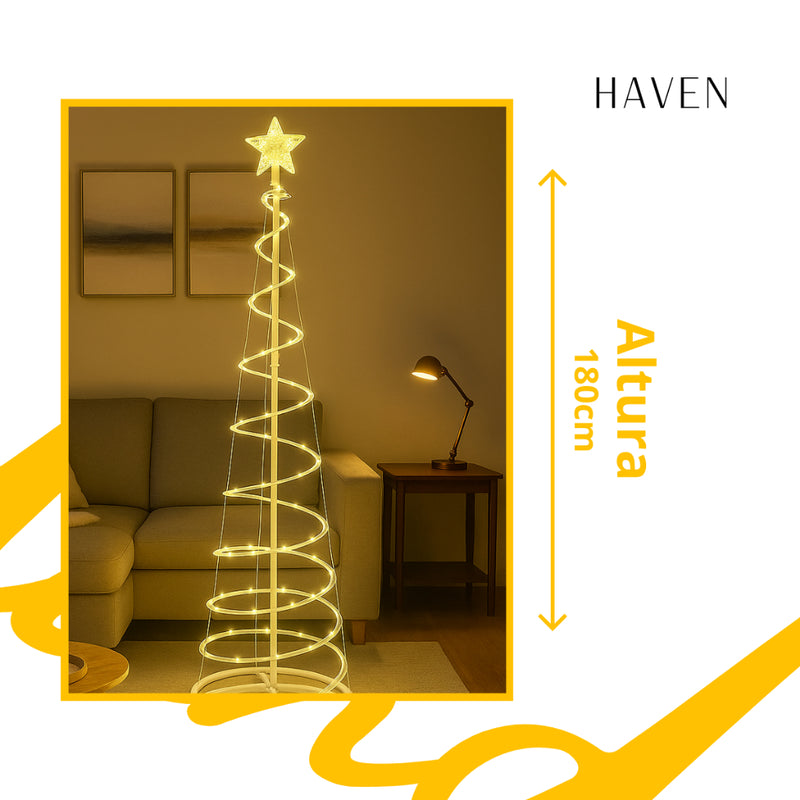 Árvore de Natal Espiral de LED 1,80 m com 31 Enfeites (Dobrável e Iluminada)