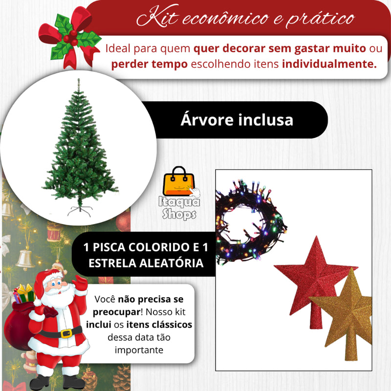 Árvore de Natal Completa com 87 Enfeites e Pisca-Pisca LED