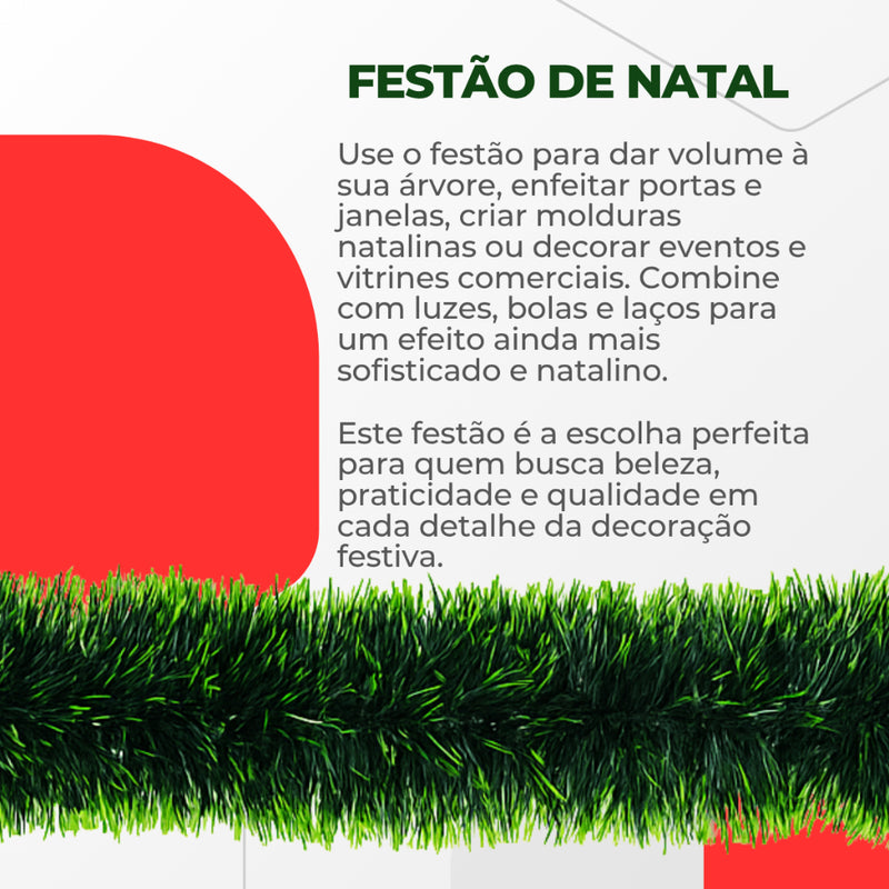 Kit 10 Festões Verdes Natalinos 3m x 11cm (30m Total) - Envio Imediato