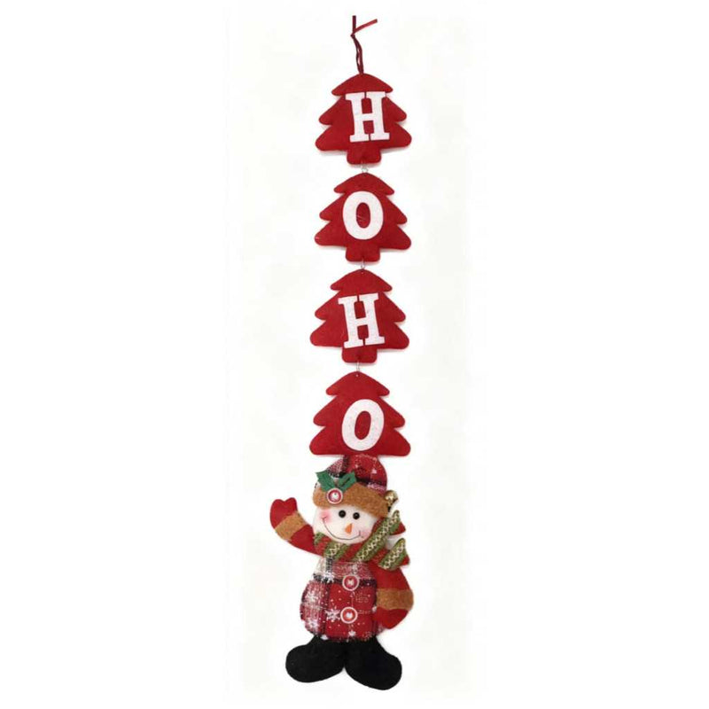 Decoração de Porta Natalina HO HO 55cm com Sininhos (Papai Noel/Neve/Rena)
