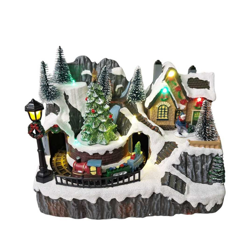 Vila Natalina com Luz e Som e Trenzinho Giratório – 19x22 cm (Pilhas ou Energia)