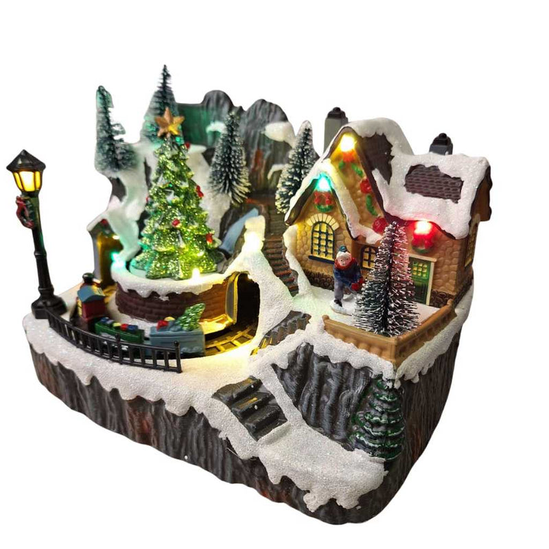 Vila Natalina com Luz e Som e Trenzinho Giratório – 19x22 cm (Pilhas ou Energia)