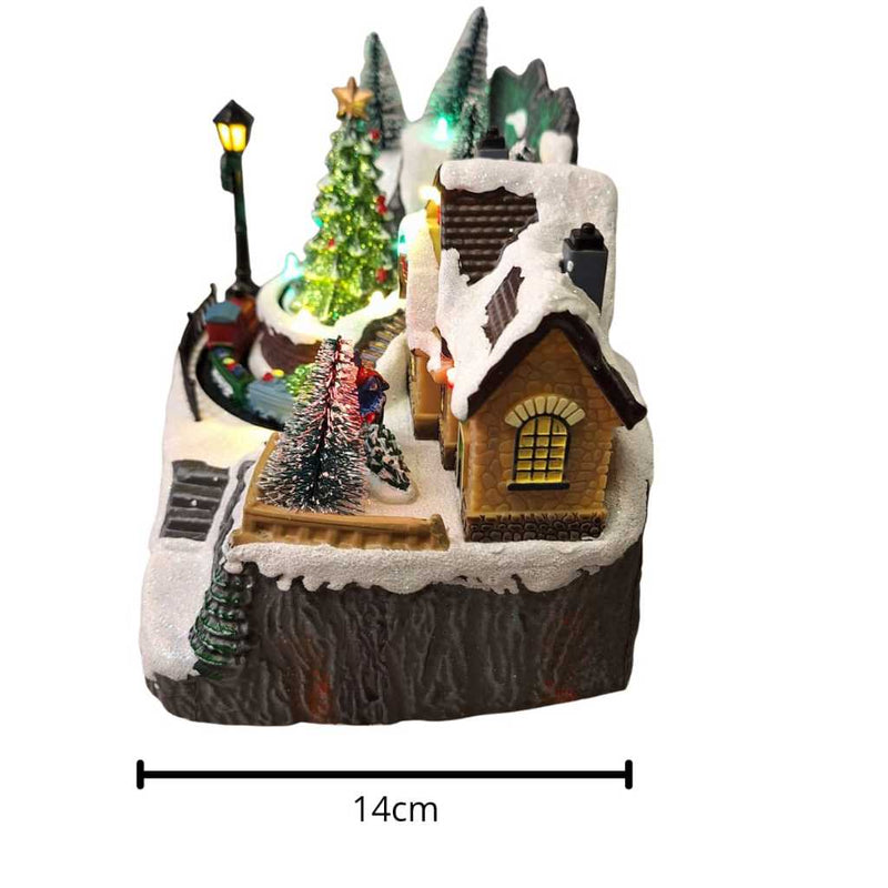 Vila Natalina com Luz e Som e Trenzinho Giratório – 19x22 cm (Pilhas ou Energia)