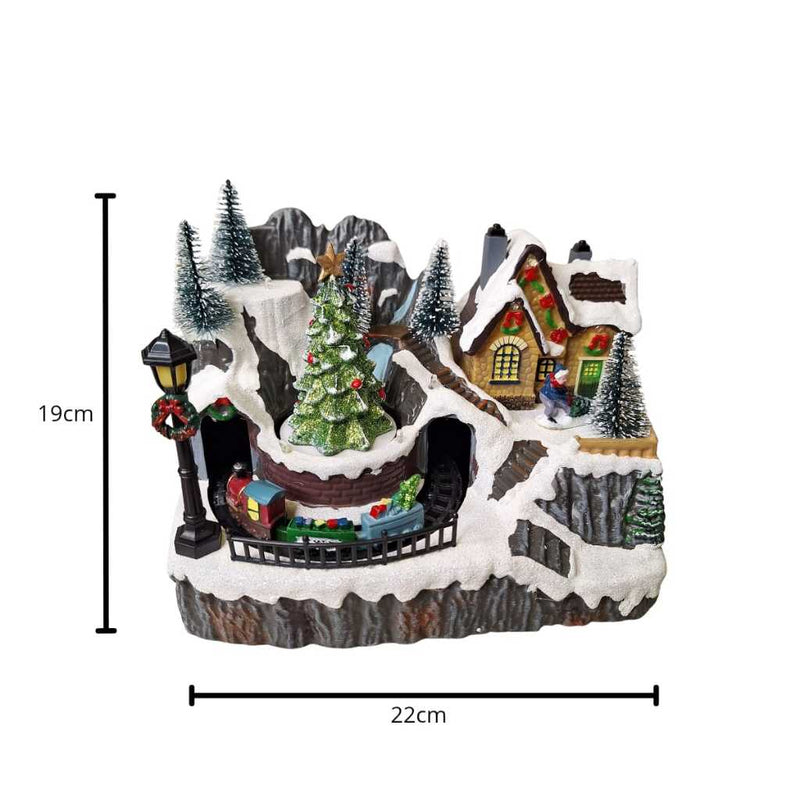 Vila Natalina com Luz e Som e Trenzinho Giratório – 19x22 cm (Pilhas ou Energia)