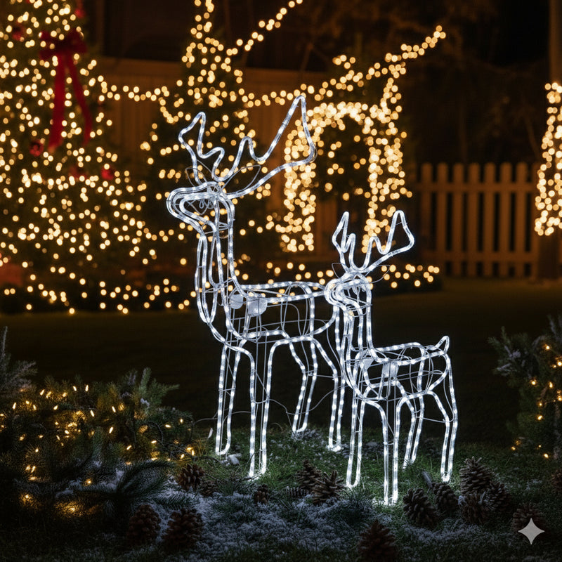 Família de Renas de Natal Iluminadas com Movimento para Quintal