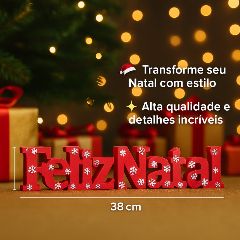 Letreiro Feliz Natal 3D Decorativo – Vermelho ou Verde, 38 cm ou 24 cm