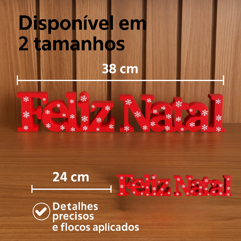 Letreiro Feliz Natal 3D Decorativo – Vermelho ou Verde, 38 cm ou 24 cm