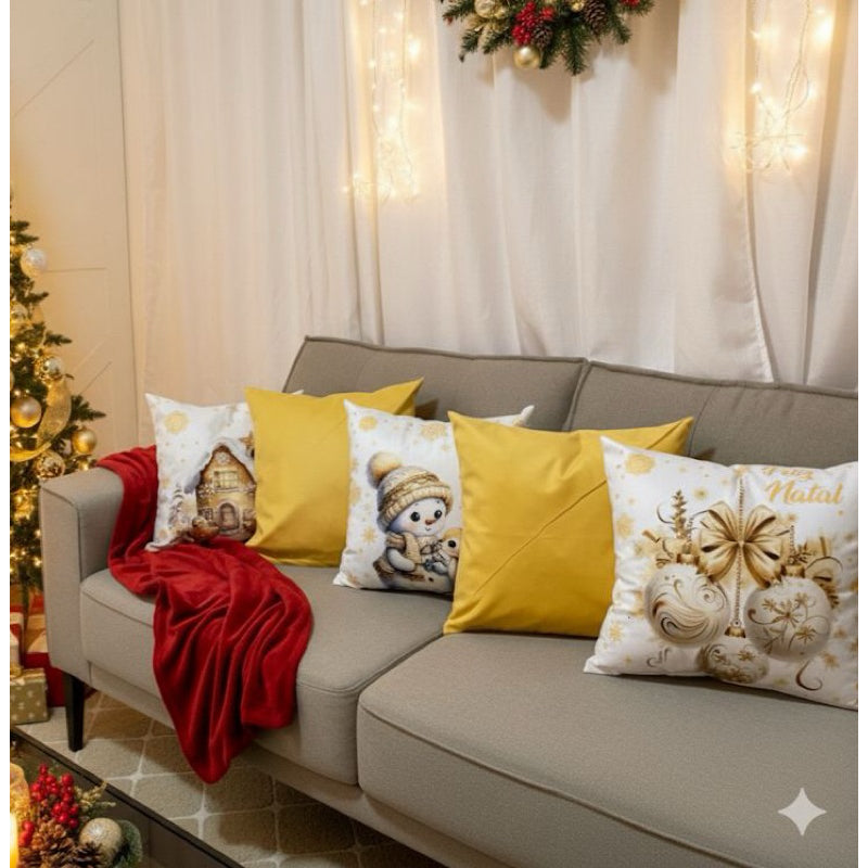 Kit 5 Capas de Almofadas Natalinas em Suede 45x45 cm (Sem Enchimento)