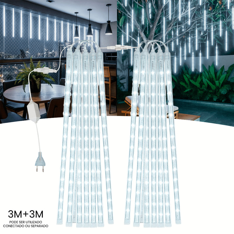 Kit 2 Cascatas LED Chuva de Meteoro 8 Tubos (IP65, Bivolt, Conectável)