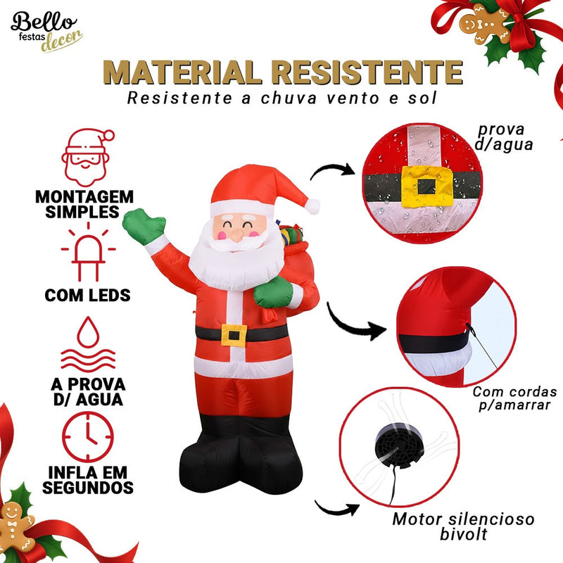 Papai Noel Inflável Gigante 2m Iluminado com LED Interno Bivolt