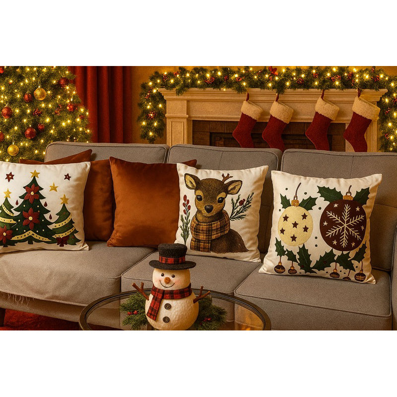 Kit 5 Capas de Almofadas Natalinas em Suede 45x45 cm (Sem Enchimento)