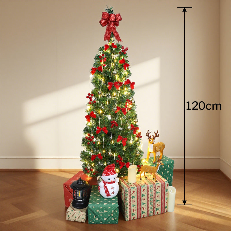 Árvore de Natal 120cm Decorada Completa com Luzes USB (até 71 Enfeites)