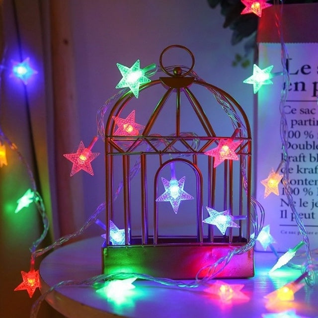 Cordão de Estrelas LED 4m (20 LEDs) — Branco Quente ou Colorido