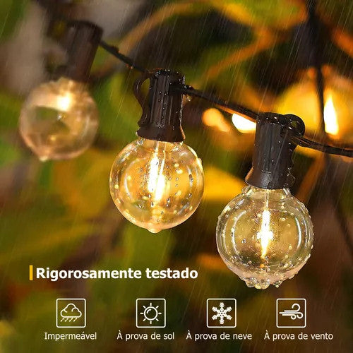 Varal de Luzes LED G40 15m (Kit 2 Cordões) 25x2 Lâmpadas 2700K IP65 E12 110V