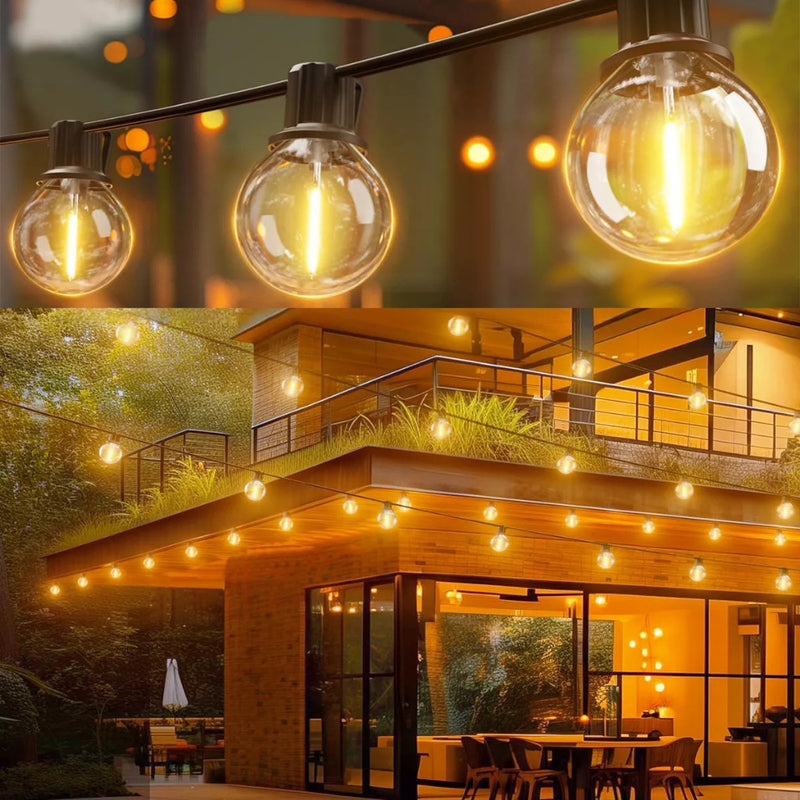 Varal de Luzes LED G40 15m (Kit 2 Cordões) 25x2 Lâmpadas 2700K IP65 E12 110V