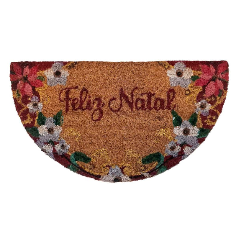 Capacho de Natal Meia Lua em Fibra de Coco 33x60 cm Antiderrapante