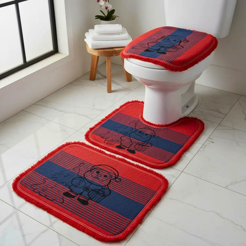Kit 3 Peças Tapete para Banheiro Natalino Papai Noel Vermelho