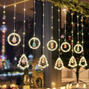 Cortina Cascata LED Natal 110V – Estrelas, Lua, Papai Noel e Neve Pisca-Pisca