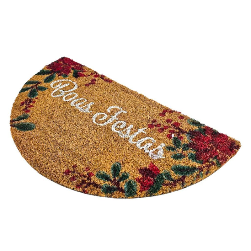 Capacho de Natal Meia Lua em Fibra de Coco 33x60 cm Antiderrapante