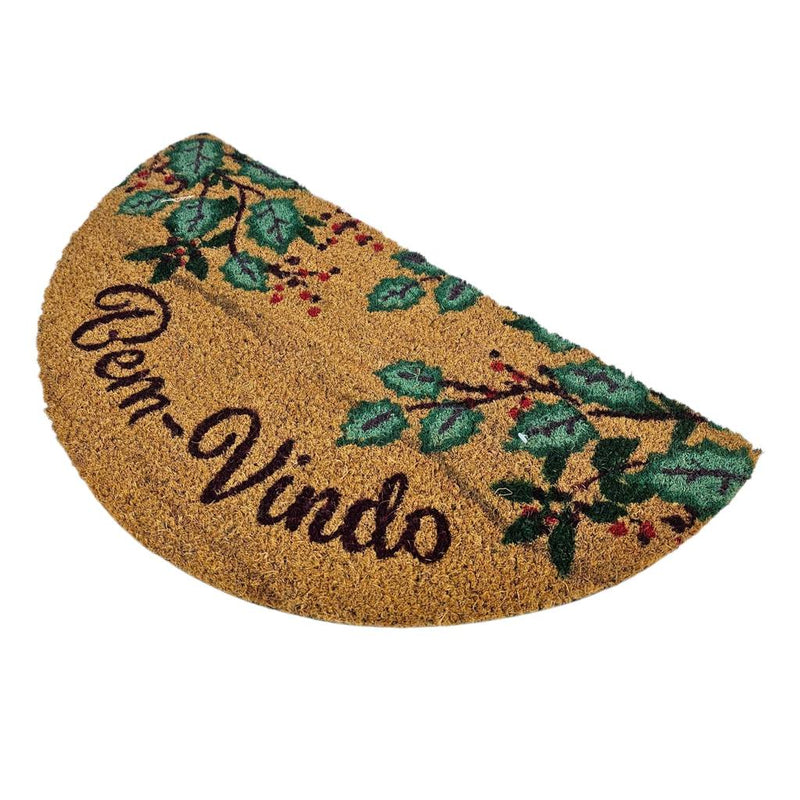 Capacho de Natal Meia Lua em Fibra de Coco 33x60 cm Antiderrapante