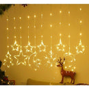 Cortina Cascata LED Natal 110V – Estrelas, Lua, Papai Noel e Neve Pisca-Pisca